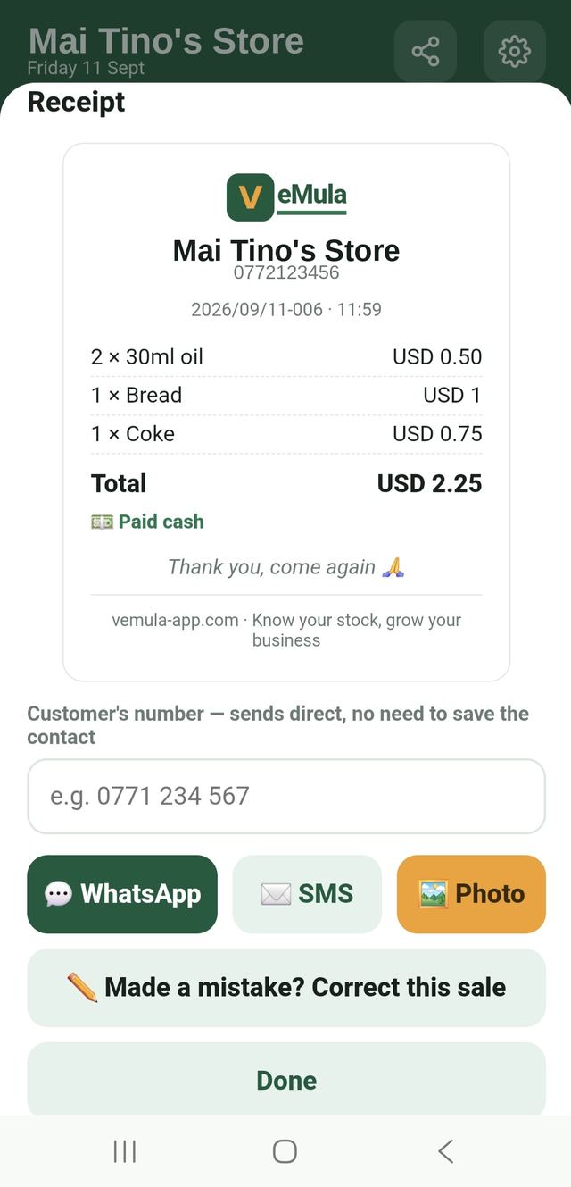 Receipt with sending options