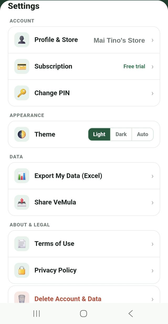 Settings and data export